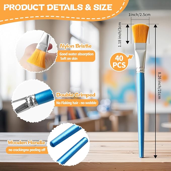 40 Pcs Flat Paint Brushes, 1 Inch Craft Paint Brushes, Large Acrylic Paint Brush - Image 3