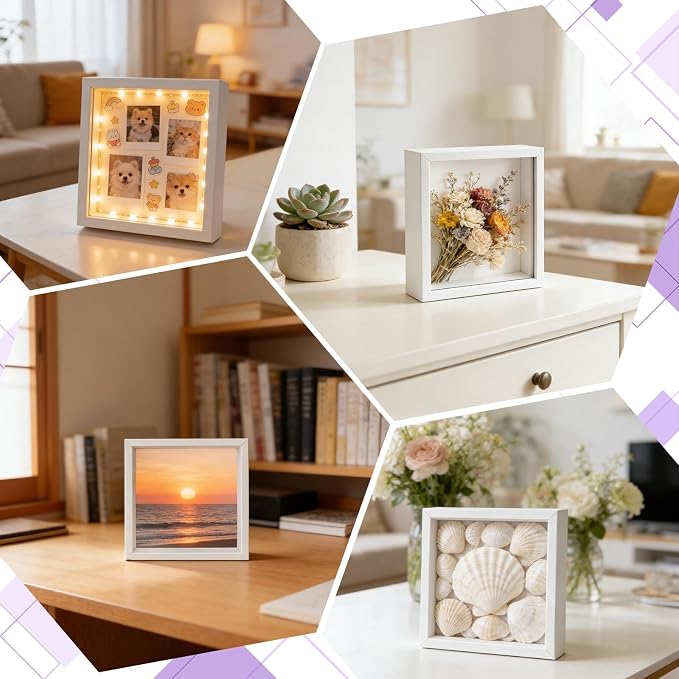 VOKOY 5 Pack 5" x 5" Shadow Box Frame, Small Wood White Hollow Photo Frame - Image 4