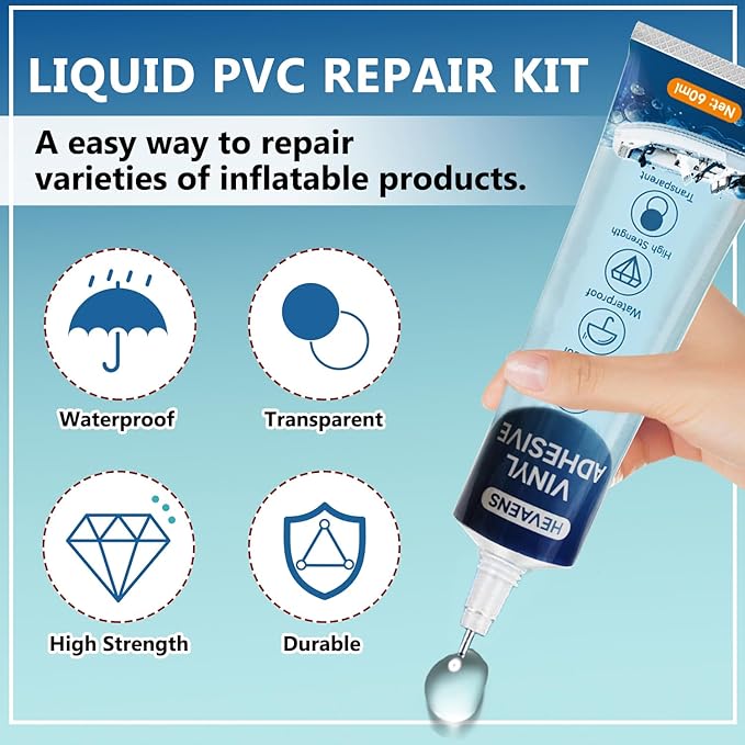 Air Mattress Patch Kit, Heavy Duty Inflatable Repair Kit for Air Mattress, Bounce House, Inflatable Toys, PVC Boat, Tent, Swimming Ring, UV- Resistant Waterproof TPU Pool Repair Glue, Heavy Duty