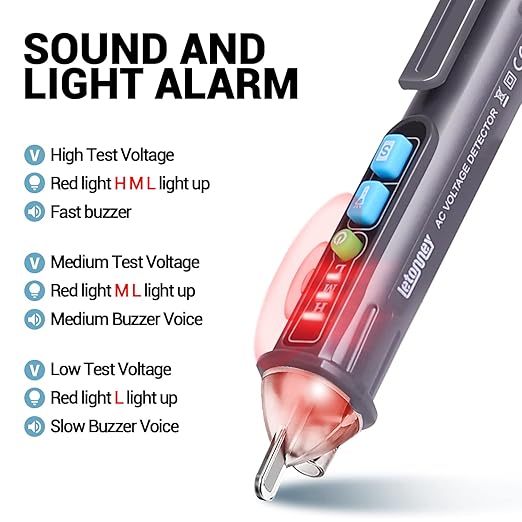 Voltage Tester, Non Contact AC Voltage Tester Pen, Wire Breakpoint Finder, Dual Range 12V-1000V/48V-1000V, Buzzer Flashing LED Alarm, Flashlight (Grey)
