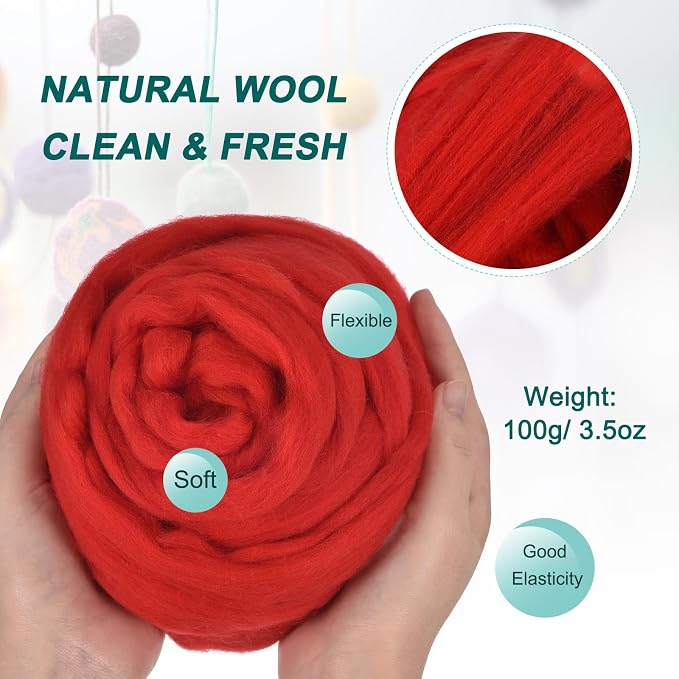 uxcell Needle Felting Wool, 3.5 Oz Nature Fibre Wool Yarn Roving - Image 2