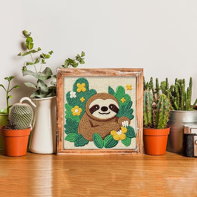Doodlream Cartoon Sloth Leaves DIY Punch Needle Embroidery Kit - Image 6