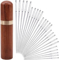 25Pieces Hand Sewing Big Eye Needles Sharp Needle，with Solid Wood Needle Case by yklbpd