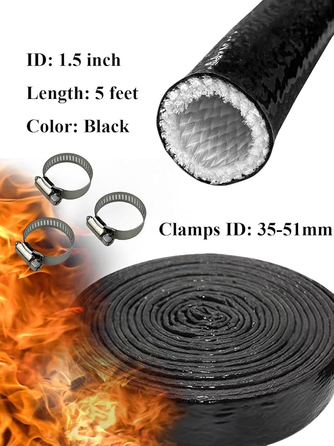 YAMAKATO 1-1/2" ID Heat Shielded Fire Thermo Armor Fire Sleeve Silicone Coated - Image 2