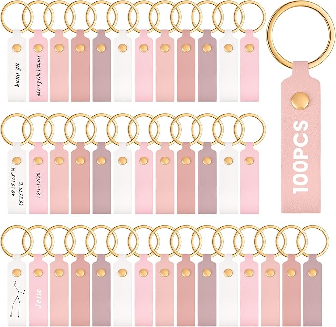 Wavyknot 100 Pcs PU Leather Keychain Blanks Bulk Laser Engraving Blanks by Wavyknot