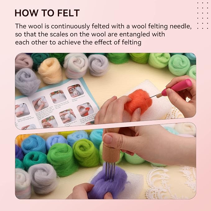 JUPEAN 96Pcs Needle Felting Wool 10.4 oz Wool Roving Yarn Needle Felting Kit - Image 5