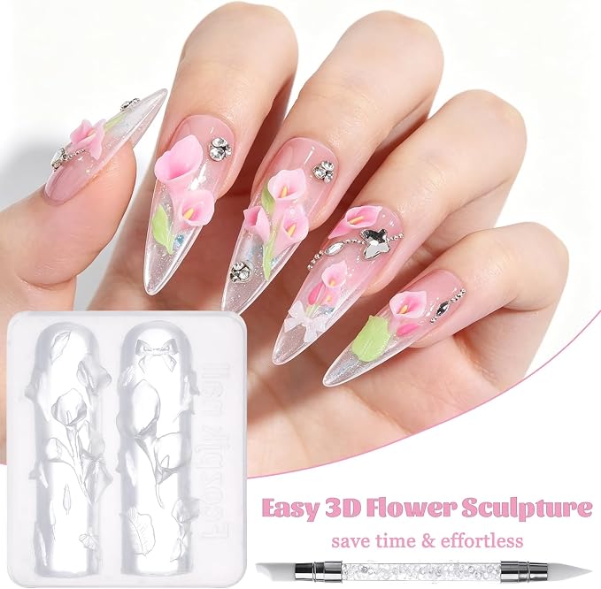 Fcozpjk 3D Flower Molds for Nails, Calla Lily Flowers Nail Charm Molds - Image 5