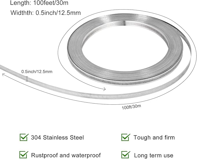 Hose Clamps, DIY 100 FT Metal Strap + 40 Fasteners, Hose Clamps Stainless Steel, Large Adjustable Hose Clamp Pipe Clamp for Pipe Automotive Mechanical Applications