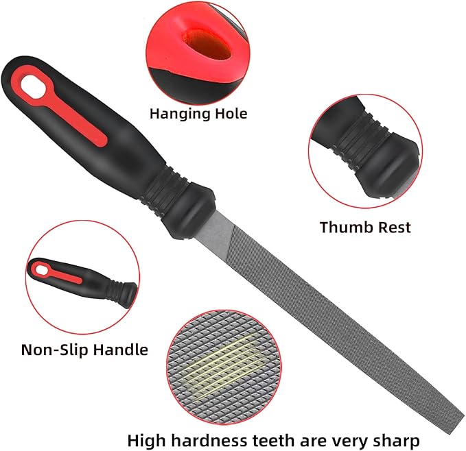 NORTOOLS 19 PCS Metal File Set, T12 Metal Files for Steel,Flat/Round/Triangle/Half-Round Hand Set with Needle File & Steel Brush for Metals, Metalworking & Woodworking