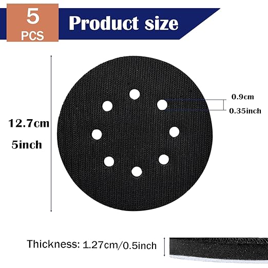 5 Pack 5 Inch Interface Pads 8 Holes, Orbital Sander Foam Pads Shock Absorption Cushion Buffer, Hook and Loop Foam Sanding Pads for Orbital Sander