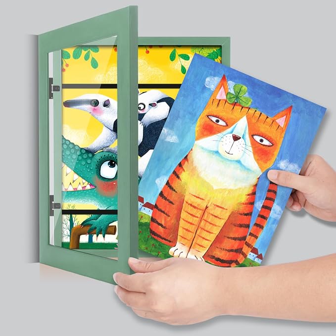 Kids Art Frames, 8.5x11 Front Opening Kids Artwork Frames Changeable, Olive - Image 7