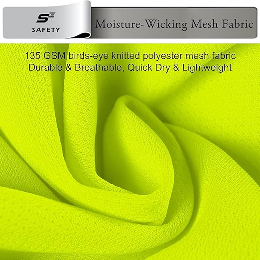 High Visibility Shirts for Men Class 3 Hi Vis Reflective Construction Shirts for Men with Pocket Safety T Shirt for Mens Work Shirt for Mens Short Sleeve