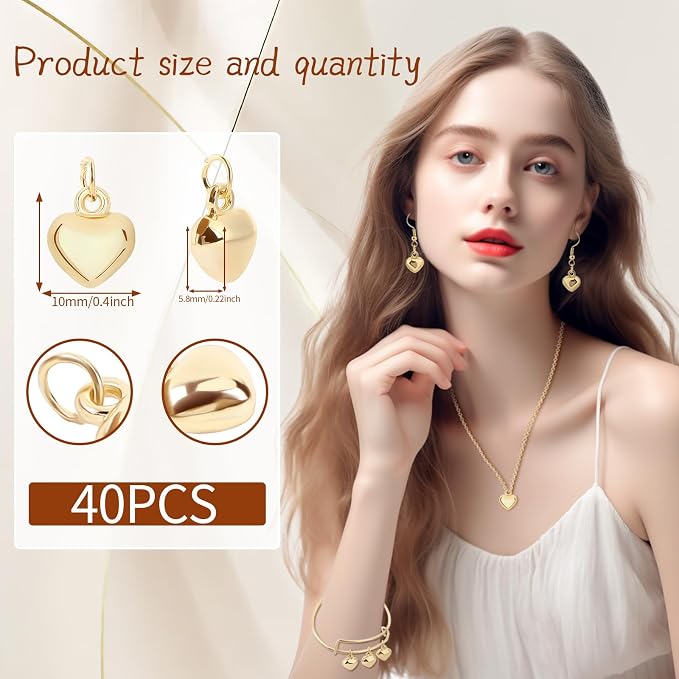 MARFOREVER 40 Pcs 18K Gold Heart Charms - Image 2