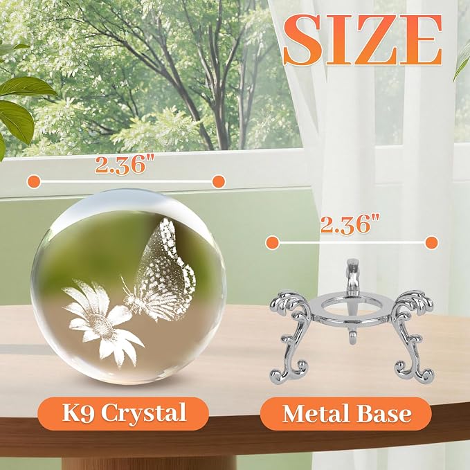 3D Butterfly Crystal Ball with Stand Lase Engraved Glass Sphere Paperweight - Image 2
