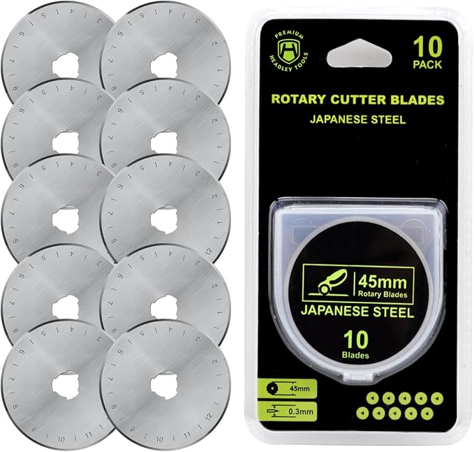 HEADLEY TOOLS 45mm Rotary Cutter Blades 10 Pack Fits Olfa, Replacement Rotary by HeadleyTools
