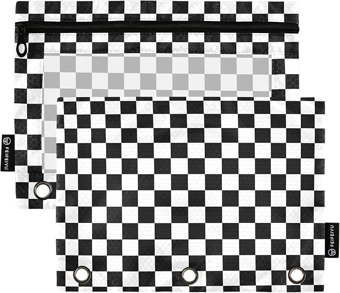 Black White Checkered Pattern Pencil Pouch by BOENLE-WELCOMEYOURCOMING