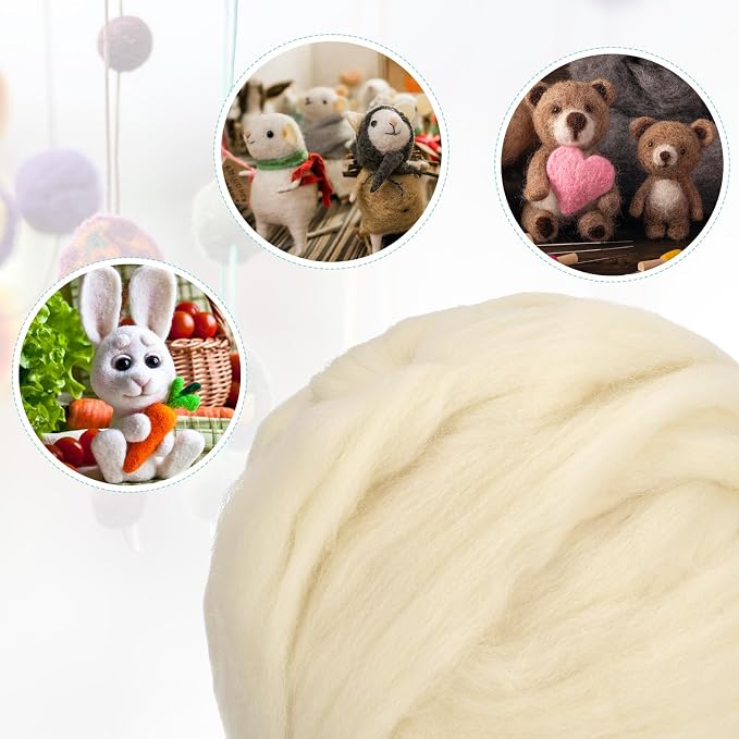uxcell Needle Felting Wool, 3.5 Oz Nature Fibre Wool Yarn Roving - Image 4