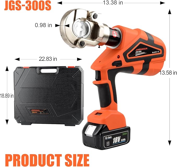 Electric Hydraulic Crimping Tool, Battery Cable Crimper Tool, 8 Ton Wire Crimpers Electrical, Crimping Rang 8AWG-600MCM(10-300m²) and Electrical Crimping Tool 12 Pairs of Dies (JGS-300S)