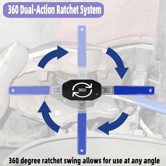 Brake Caliper Compression Tool | w/360 Degrees Ratcheting Handle | Professional Piston Replacement for Single/Twin/Quad Piston Disc Brakes |Blue Cushioned Grip (Black)