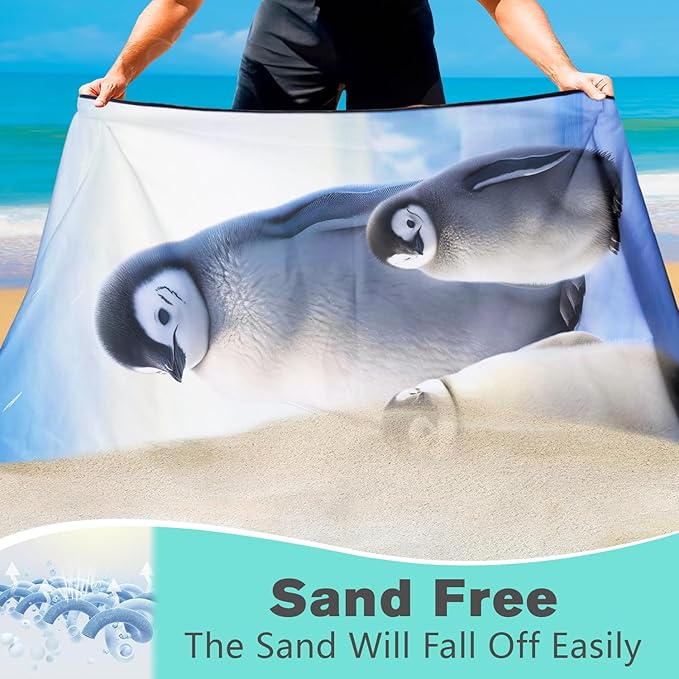 Penguin Family Beach Towel Oversized 36" x 72", Thin Lightweight Sand Free Quick Dry Microfiber Towel for Swimming Pool Cruise Camping Travel