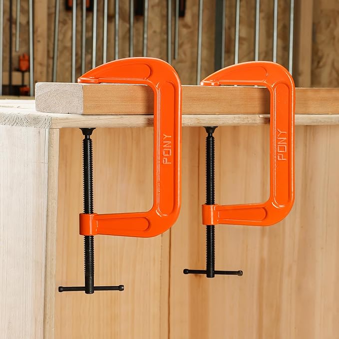 Pony 6-in C-Clamp Set, Clamps for Woodworking,1000lbs Load Limit, 2660 C-Clamp, Ideal for most DIY, Woodworking and Household Clamping Projects-2 Pack