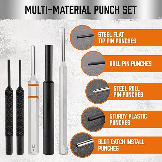 HORUSDY 23-Piece Punch Set Roll Pin Punch Set and Hammer with Bench Block, Punch Tool Ideal for Maintenance