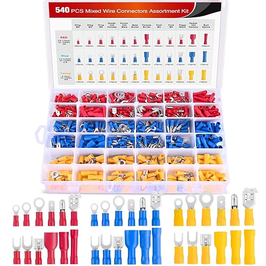 Nilight 540PCS Mixed Quick Disconnect Electrical Insulated Butt Bullet Spade Fork Ring Solderless Crimp Terminals Wire Connectors Assortment Kit