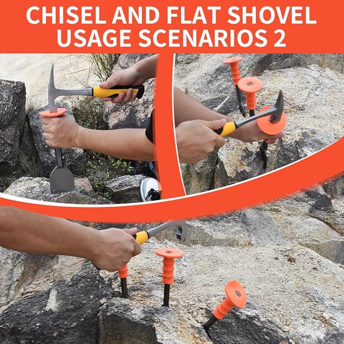 Heavy-Duty Masonry Chisel Set with Thick Protective Handles: Includes Tile and Concrete Chisels, Ideal for Brickwork, Demolition, Stonework, Carving, and Concrete Breaking. (8in 11in 11in)