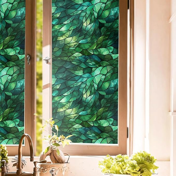16“x118 Green Stained Glass Modern Double Side Window Films Art Decorative by Unknown