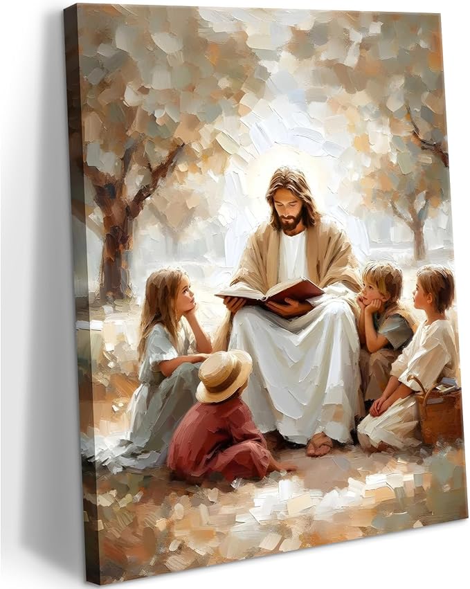Jesus With Children Canvas Wall Art, 16x24in | Jesus Teaching Children Picture by wallart