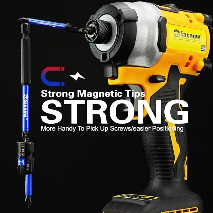 8 Pcs Phillips Head Impact Driver Bits, #2 Phillips Head Screwdriver Bits Set, 6" S2 Alloy Steel Impact Bits, 1/4" Hex Shank Screwdriver Drill Bit, CNC Machined ph2 Impact Drill Bits