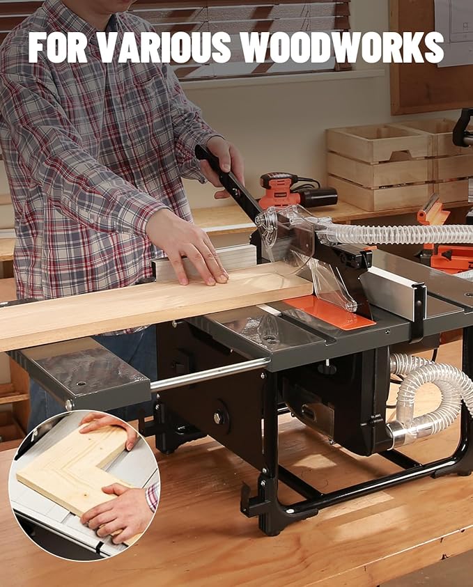 DTS02M Table Saw, 98% Dust Collection Rate, 15AMP with 8.5 inches Blade, 0-45° Bevel Cut for 1.77-2.36 inches Depth, On-tool Storage, Mini Table Saw Ideal for Woodworking & DIY