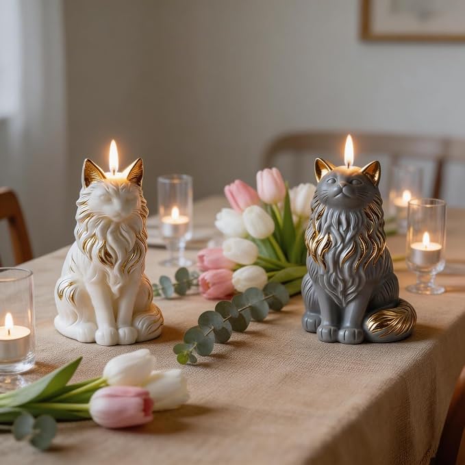 2 Pack Maine Coon Cat Silicone Molds, 3D Sitting Cat Candle Mold | Food-Grade - Image 7