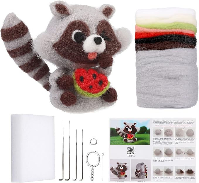 JUPEAN Needle Felting Kit Needle Felting Supplies Raccoon Animal by Jupean