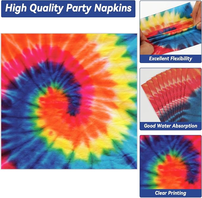 50 Guests Tie Dye Plates and Napkins Party Supplies Tie Dye Party Decorations - Image 4