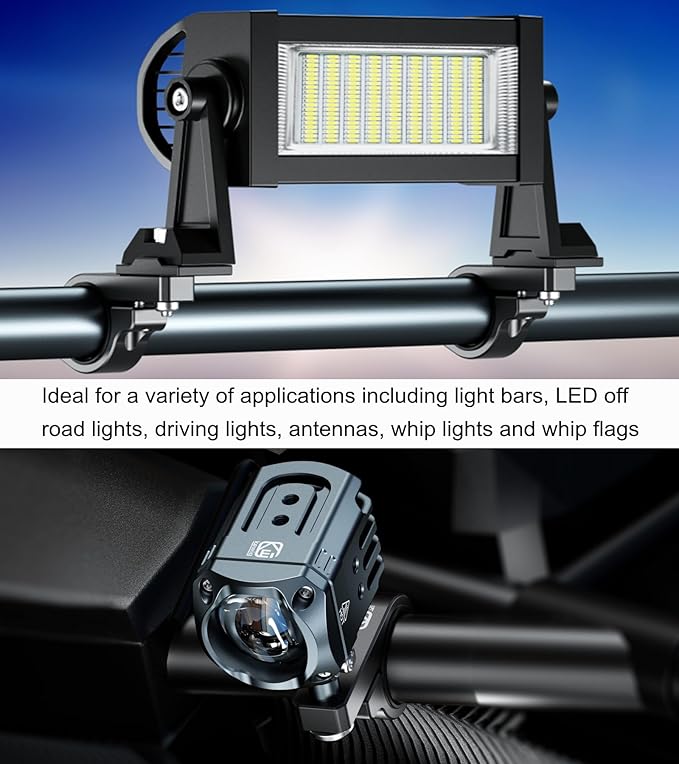 BRCOVAN Light Bar Mounts 2PCS, Aluminum Alloy Off-Road LED Light Mounting Bracket, Fit for Round Rails 0.75" / 0.875'' / 1" / 1.125'' /1.26" / 1.375'' in Diameter, for Motorcycle ATV UTV Boat Truck