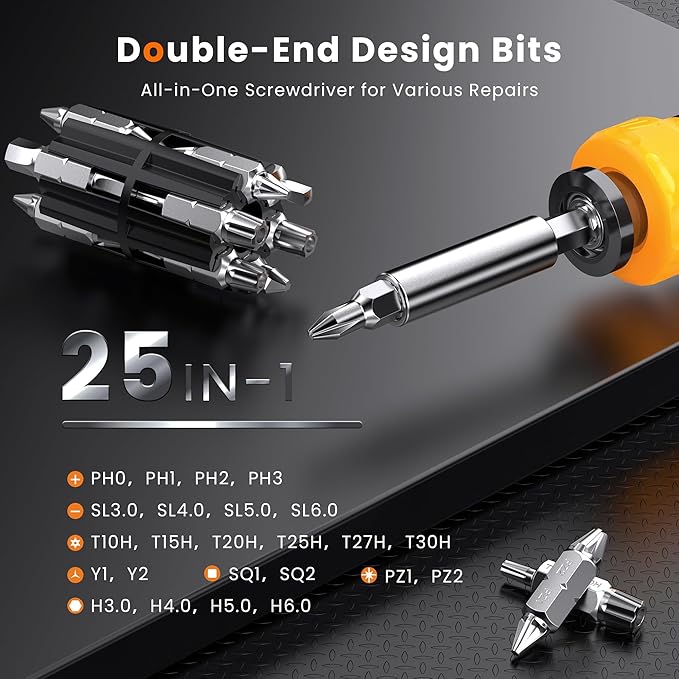 JOREST 25 in 1 Multi Bit Screwdriver Set, Portable Multi Screwdriver Tool All in One, Tool Gifts for Men, Magnetic Screw Driver with Torx Philips Hex Slotted Square, Repair Kit for Bicycle, Toys