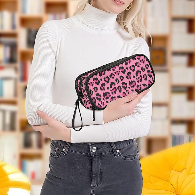 Hot Pink Black Leopard Print Pencil Case Box Boys Girls Large Pencil Pouch - Image 8