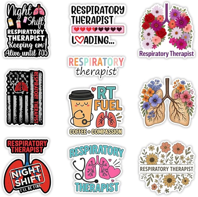 MAIANEY Respiratory Therapists Stickers, RT Stickers Floral Lung Waterproof by Maianey