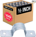 Select 100 Pack Lighting 2 Hole 1/2 Inch Rigid Pipe Straps for EMT, Heavy-Duty Zinc-Plated Steel Clips with Reinforced Rib, Conduit Strap for Pipes, Cables, and Tubes, Snap-On Installation