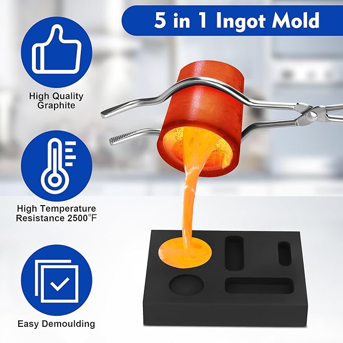 Coitak 9 Pieces Graphite Torch Melting Casting Kit, Graphite Ingot Mould | 2 - Image 4