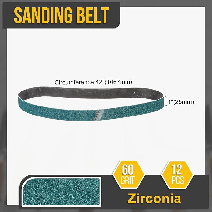 1 x 42 Inch Sanding Belt, 12 Pcs 60 Grit Zirconia Knife Sharpener Belts Work Sharpening for Belt Sander Knife Carving Tool Metal Working