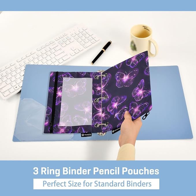 Butterflies Purple Neon Pencil Pouch - Image 4