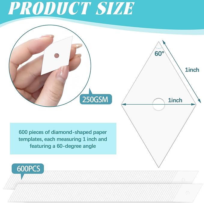 600 PCS 1" Diamond 60 Degrees Piecing Paper Templates, Quilting Templates - Image 2