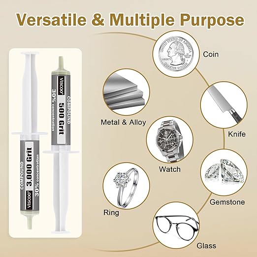8 Pack Diamond Polishing Compound,Diamond Polishing Paste 80000 to 500 Grit with 30% Concentration of Diamond Powders,Lapping Compound for Glass Metal Marble Rock Watch Jewelry Scratch Remover Repair