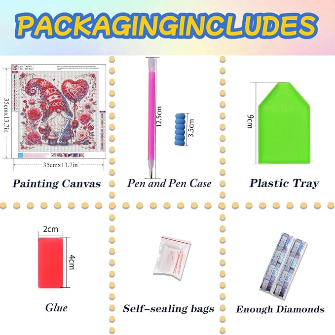 Valentine Diamond Art Kits for Adults, Full Drill Gnome Diamond Painting Kits - Image 5