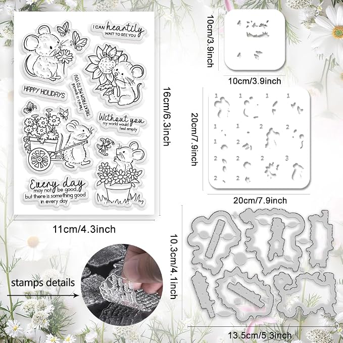 5Pcs Cute Mouse Clear Stamps and Dies - Image 2