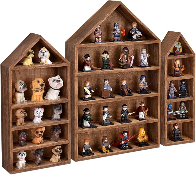 Ikee Design 3 Pcs Set House-Shaped Shelf Wooden Shadow Cubby Box Display Shelf by IkeeDesign