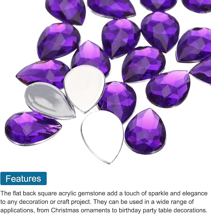 MECCANIXITY 50PCS Flat Back Acrylic Teardrop Gems 13x18mm Artificial Rhinestones - Image 4