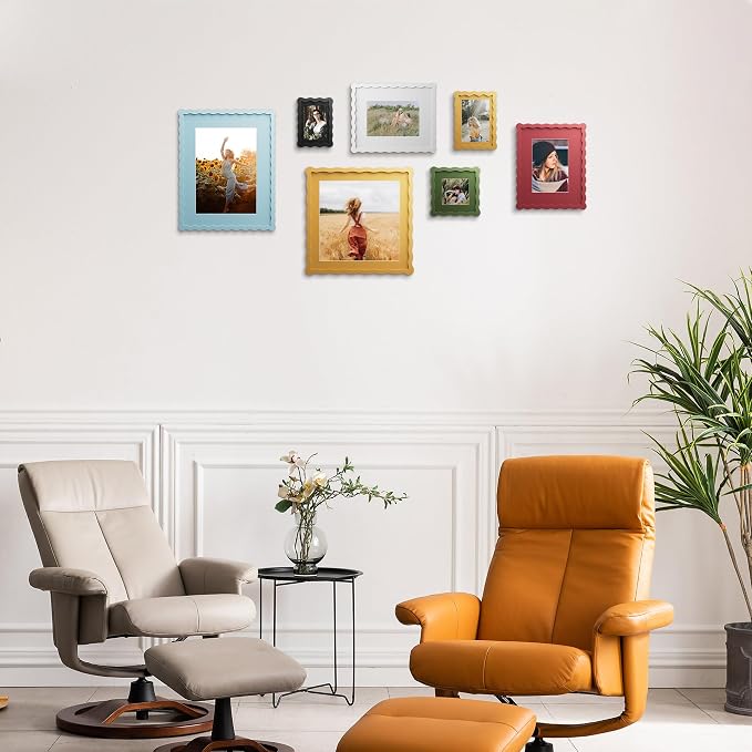12x12 Picture Frame with Mat for 10x10, Wavy Edge Wooden Real Glass Photo Frame - Image 7